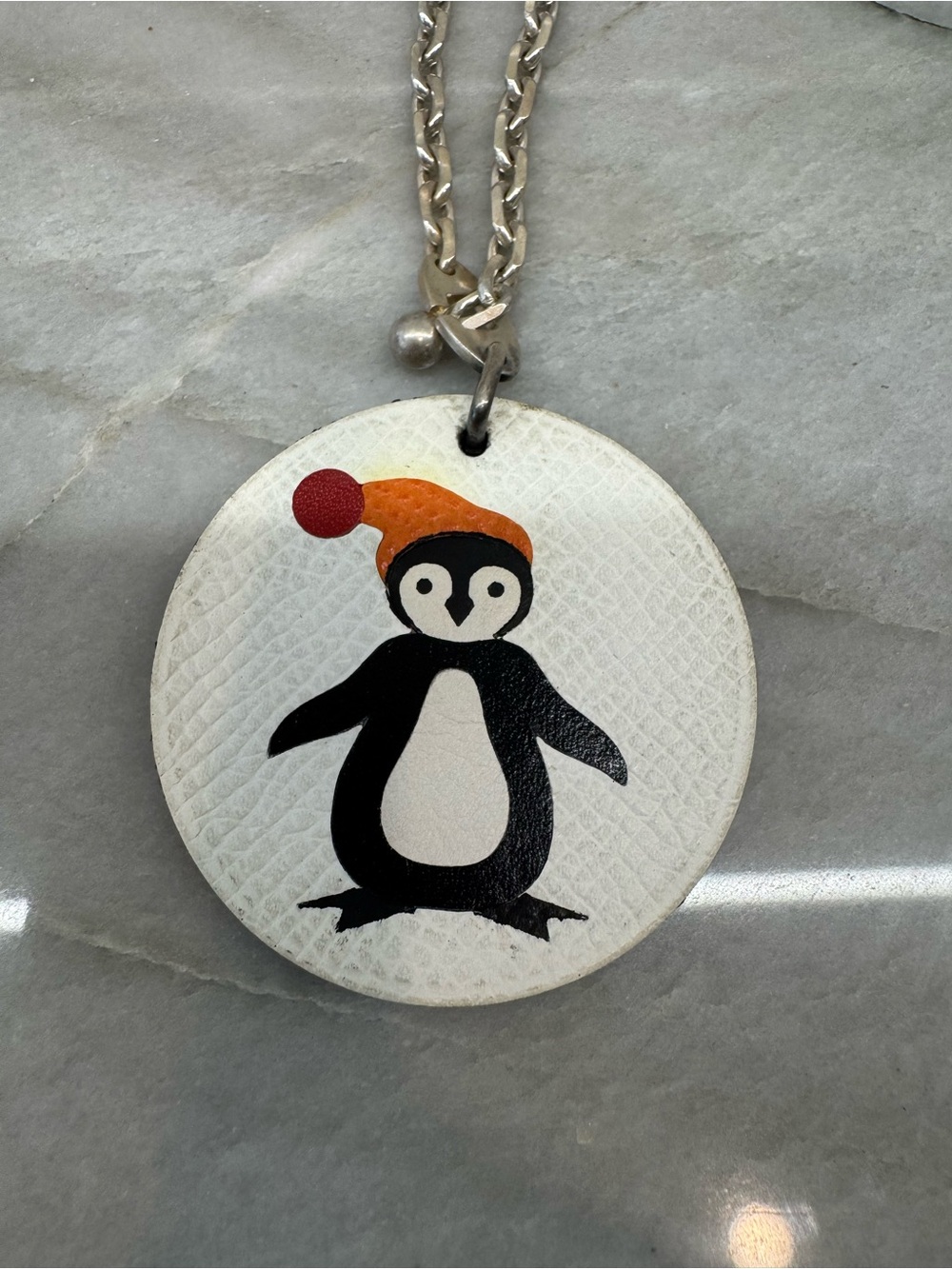 Hermes Vintage Penguin Animal Bag Charm Key Ring Leather and 925 Silver - Picture 2 of 4